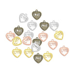 Maxbell LOVE on the Heart Charms - 20x18mm - Metal Antique Bronze, Silver, Gold, Rose gold Colors, Love Pendants Ancient Silver Jewelry Findings Making Craft Supplies