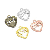 Maxbell LOVE on the Heart Charms - 20x18mm - Metal Antique Bronze, Silver, Gold, Rose gold Colors, Love Pendants Ancient Silver Jewelry Findings Making Craft Supplies