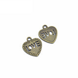 Maxbell LOVE on the Heart Charms - 20x18mm - Metal Antique Bronze, Silver, Gold, Rose gold Colors, Love Pendants Ancient Silver Jewelry Findings Making Craft Supplies