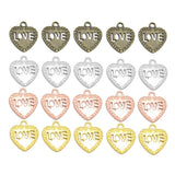 Maxbell LOVE on the Heart Charms - 20x18mm - Metal Antique Bronze, Silver, Gold, Rose gold Colors, Love Pendants Ancient Silver Jewelry Findings Making Craft Supplies