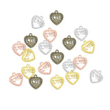 Maxbell LOVE on the Heart Charms - 20x18mm - Metal Antique Bronze, Silver, Gold, Rose gold Colors, Love Pendants Ancient Silver Jewelry Findings Making Craft Supplies