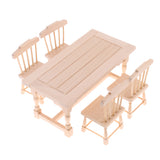 Maxbell 1:12 Scale Natural Wooden Dining Table Chairs Furniture Set Dollhouse Decor