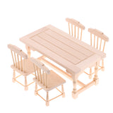 Maxbell 1:12 Scale Natural Wooden Dining Table Chairs Furniture Set Dollhouse Decor