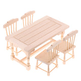 Maxbell 1:12 Scale Natural Wooden Dining Table Chairs Furniture Set Dollhouse Decor