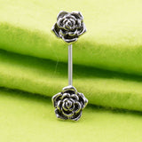 Maxbell 1 Pair Vintage Blackish Stainless Steel Barbell Rose Flower Body Jewelry