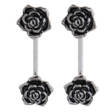 Maxbell 1 Pair Vintage Blackish Stainless Steel Barbell Rose Flower Body Jewelry