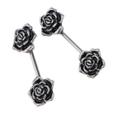 Maxbell 1 Pair Vintage Blackish Stainless Steel Barbell Rose Flower Body Jewelry