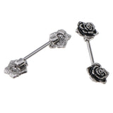 Maxbell 1 Pair Vintage Blackish Stainless Steel Barbell Rose Flower Body Jewelry