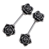 Maxbell 1 Pair Vintage Blackish Stainless Steel Barbell Rose Flower Body Jewelry