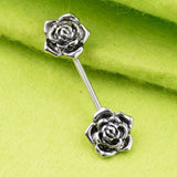 Maxbell 1 Pair Vintage Blackish Stainless Steel Barbell Rose Flower Body Jewelry