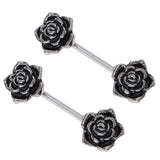 Maxbell 1 Pair Vintage Blackish Stainless Steel Barbell Rose Flower Body Jewelry