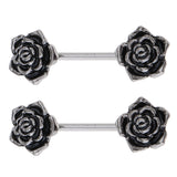 Maxbell 1 Pair Vintage Blackish Stainless Steel Barbell Rose Flower Body Jewelry