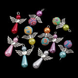 Maxbell 10 Piece Pearl Polymer Clay Angel Wings Charms Pendants for DIY Jewelry Key Ring Hanging Decoration