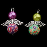 Maxbell 10 Piece Pearl Polymer Clay Angel Wings Charms Pendants for DIY Jewelry Key Ring Hanging Decoration