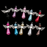 Maxbell 10 Piece Pearl Polymer Clay Angel Wings Charms Pendants for DIY Jewelry Key Ring Hanging Decoration