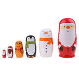 Maxbell Christmas Theme Wooden Russian Nesting Babushka Matryoshka 6pcs Dolls Hand Painted