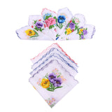 Maxbell 10pcs Women 100% Cotton White Handkerchiefs Assorted Colourful Flowers Gift