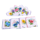 Maxbell 10pcs Women 100% Cotton White Handkerchiefs Assorted Colourful Flowers Gift