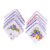 Maxbell 10pcs Women 100% Cotton White Handkerchiefs Assorted Colourful Flowers Gift