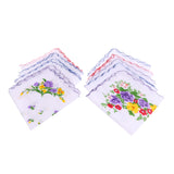 Maxbell 10pcs Women 100% Cotton White Handkerchiefs Assorted Colourful Flowers Gift