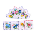 Maxbell 10pcs Women 100% Cotton White Handkerchiefs Assorted Colourful Flowers Gift