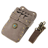 Maxbell Leather Barber Scissors Shears Combs Clips Tools Holder Pouch Waist Bag Gray