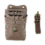 Maxbell Leather Barber Scissors Shears Combs Clips Tools Holder Pouch Waist Bag Gray