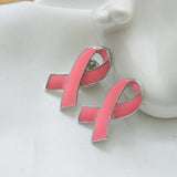 Maxbell Pink Enamel Breast Cancer Awareness Charity Ribbon Brooches Pins Silver Edge