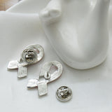 Maxbell Pink Enamel Breast Cancer Awareness Charity Ribbon Brooches Pins Silver Edge