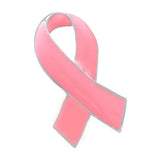 Maxbell Pink Enamel Breast Cancer Awareness Charity Ribbon Brooches Pins Silver Edge