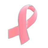 Maxbell Pink Enamel Breast Cancer Awareness Charity Ribbon Brooches Pins Silver Edge