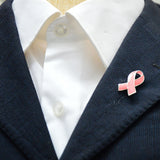 Maxbell Pink Enamel Breast Cancer Awareness Charity Ribbon Brooches Pins Silver Edge