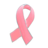 Maxbell Pink Enamel Breast Cancer Awareness Charity Ribbon Brooches Pins Silver Edge