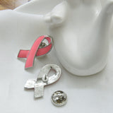 Maxbell Pink Enamel Breast Cancer Awareness Charity Ribbon Brooches Pins Silver Edge