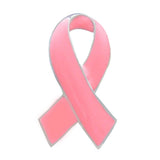 Maxbell Pink Enamel Breast Cancer Awareness Charity Ribbon Brooches Pins Silver Edge