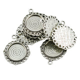 Maxbell 10 Piece Vintage Silver Round Cabochon Settings Pendant Blanks Tray Base 20mm