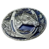 Maxbell Engraved Animal Equestrian Horseshoe Horse Head Oval Cowboy Belt Buckle