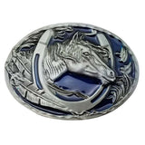 Maxbell Engraved Animal Equestrian Horseshoe Horse Head Oval Cowboy Belt Buckle