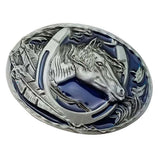 Maxbell Engraved Animal Equestrian Horseshoe Horse Head Oval Cowboy Belt Buckle
