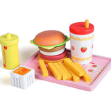 Maxbell Kids Wooden Play Kitchen Food Set and Accessories - Hamburger, French Fries & More