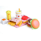 Maxbell Kids Wooden Play Kitchen Food Set and Accessories - Hamburger, French Fries & More