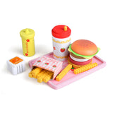 Maxbell Kids Wooden Play Kitchen Food Set and Accessories - Hamburger, French Fries & More