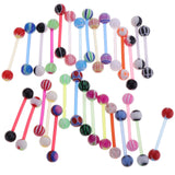 Maxbell 30 Pieces Assorted Color Lip Tongue Ring Straight Barbell Studs Double 6mm Ball End Closure 14g