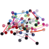 Maxbell 30 Pieces Assorted Color Lip Tongue Ring Straight Barbell Studs Double 6mm Ball End Closure 14g