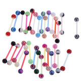 Maxbell 30 Pieces Assorted Color Lip Tongue Ring Straight Barbell Studs Double 6mm Ball End Closure 14g