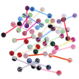 Maxbell 30 Pieces Assorted Color Lip Tongue Ring Straight Barbell Studs Double 6mm Ball End Closure 14g