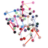Maxbell 30 Pieces Assorted Color Lip Tongue Ring Straight Barbell Studs Double 6mm Ball End Closure 14g