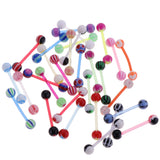 Maxbell 30 Pieces Assorted Color Lip Tongue Ring Straight Barbell Studs Double 6mm Ball End Closure 14g