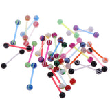 Maxbell 30 Pieces Assorted Color Lip Tongue Ring Straight Barbell Studs Double 6mm Ball End Closure 14g