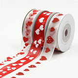 Maxbell 3x5 Yards 15mm Sheer Organza Ribbon with Love Heart Printed For Valentine's Day Gift Package Wrapping, Hair Bow Clips & Accessories Making, Crafting, Wedding,